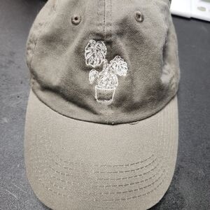 Olive Green Cap with Monstera Plant Embroidery